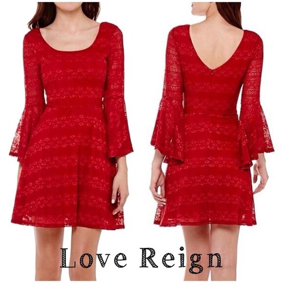 Love Reign bell sleeve lace fit n’ flare mini dress.  Size M - Picture 1 of 10